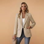 Bianka | Damski dopasowany blazer z mieszanki bawełny, elegancka marynarka z kołnierzem z klapami | Rokishi | Czarny
