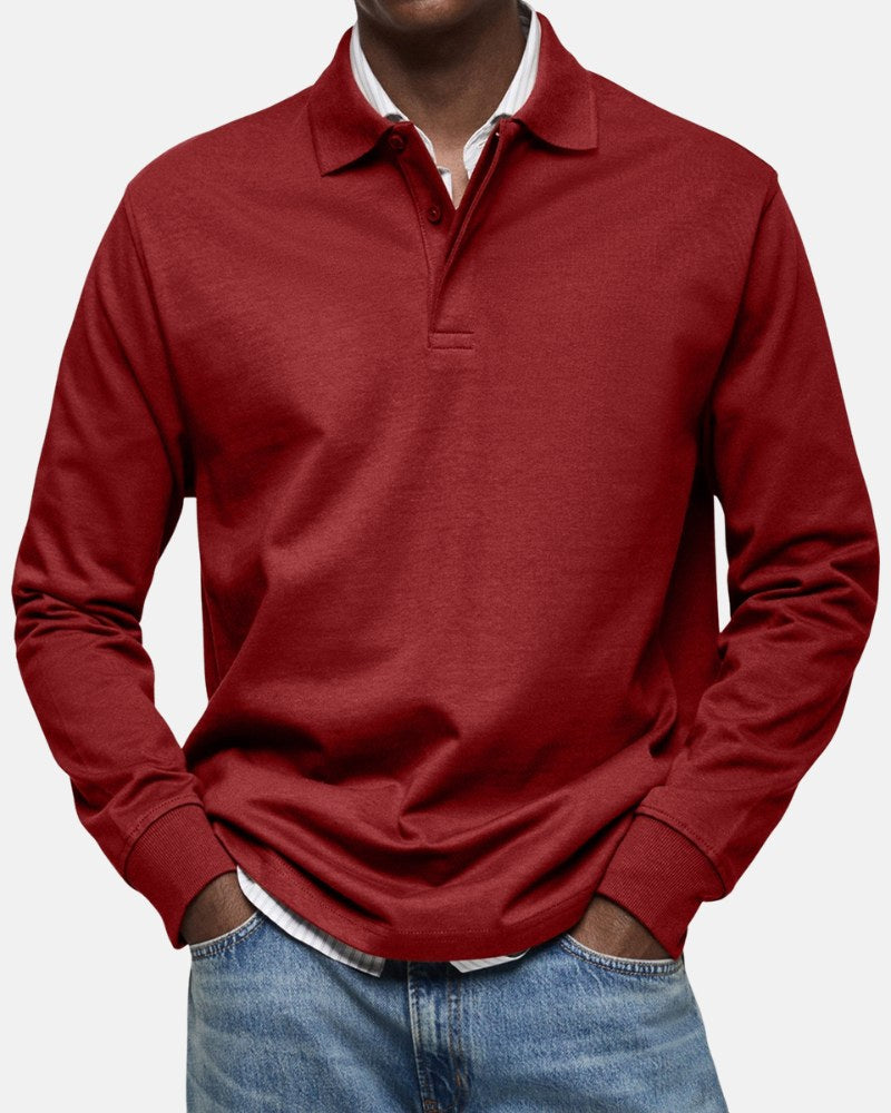Ireneusz | Klasyczna koszulka polo z długim rękawem, elegancka męska polówka | Rokishi | Granatowy