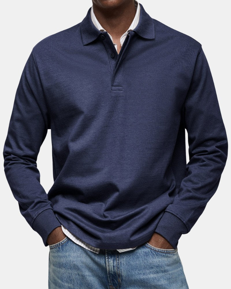 Ireneusz | Klasyczna koszulka polo z długim rękawem, elegancka męska polówka | Rokishi | Jasnoniebieski