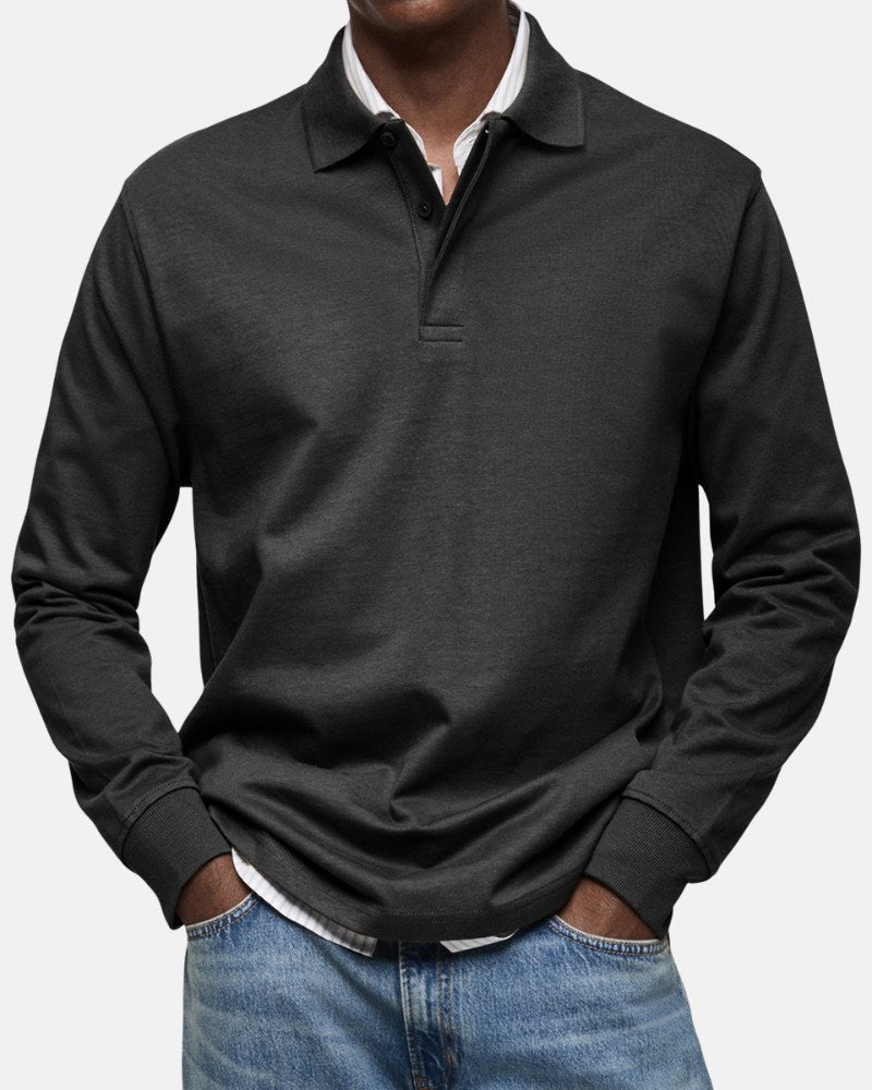 Ireneusz | Klasyczna koszulka polo z długim rękawem, elegancka męska polówka | Rokishi | Jasnoniebieski