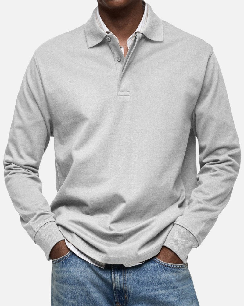 Ireneusz | Klasyczna koszulka polo z długim rękawem, elegancka męska polówka | Rokishi | Jasnoniebieski