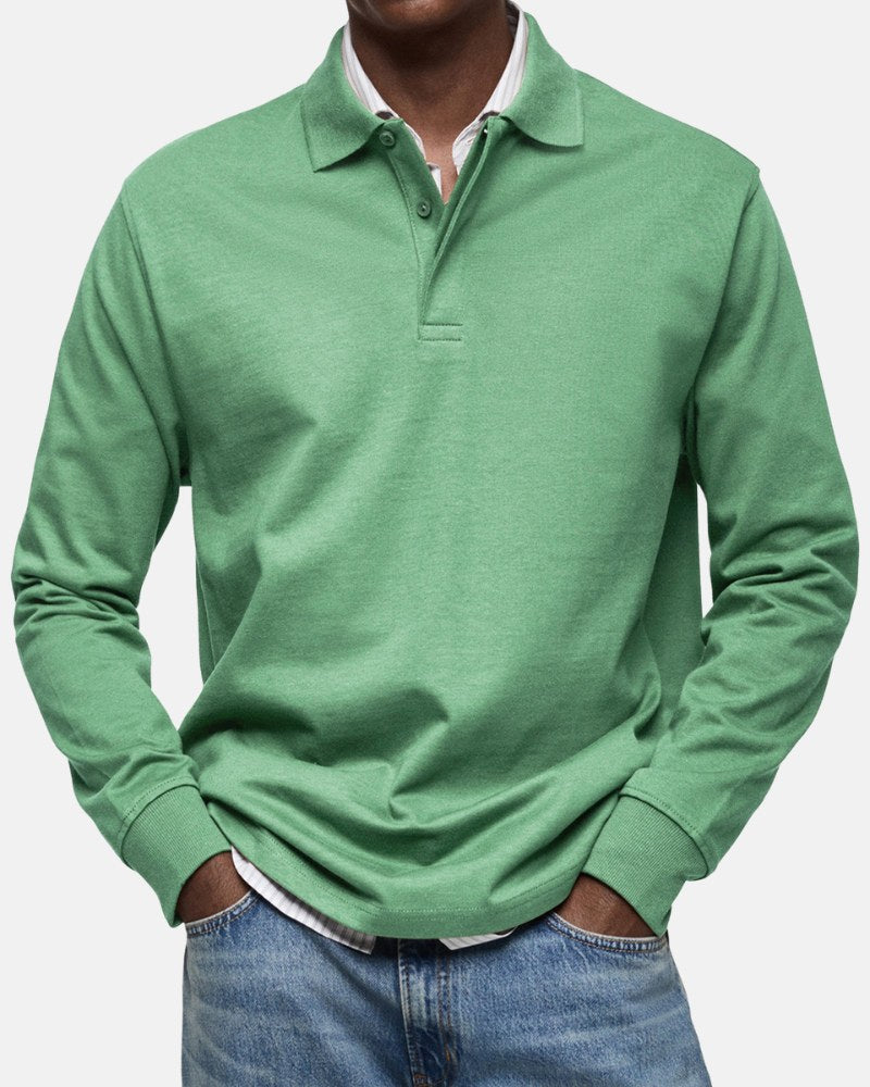 Ireneusz | Klasyczna koszulka polo z długim rękawem, elegancka męska polówka | Rokishi | Jasnoniebieski