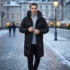Szymon | Męski płaszcz, z kapturem, ochrona przed wiatrem | Rokishi | Czarny