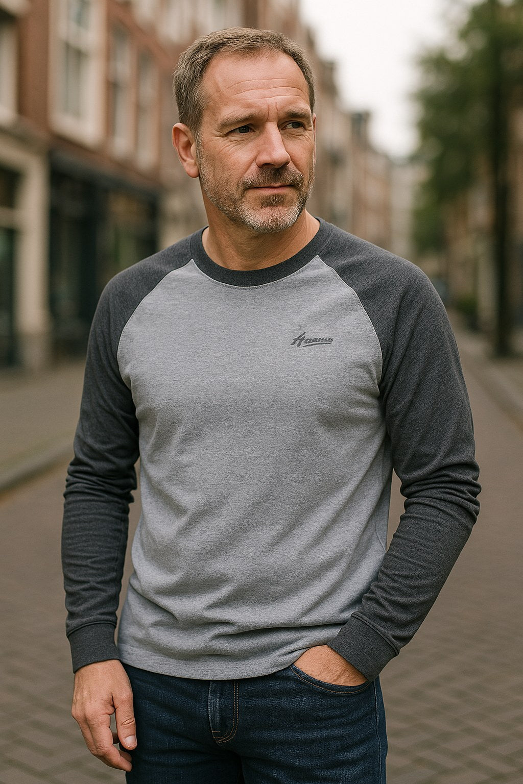 Piotr | Męska koszulka z długim rękawem z kontrastowym wykończeniem, sportowa koszulka z długim rękawem | Rokishi | Zielony