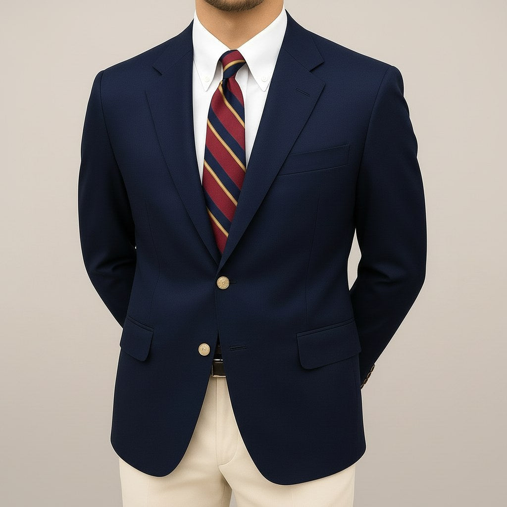 Damian | Męski dopasowany blazer, elegancki strukturalny blazer garniturowy | Rokishi | Granatowy