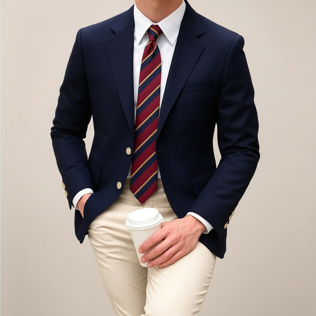 Damian | Męski dopasowany blazer, elegancki strukturalny blazer garniturowy | Rokishi | Granatowy