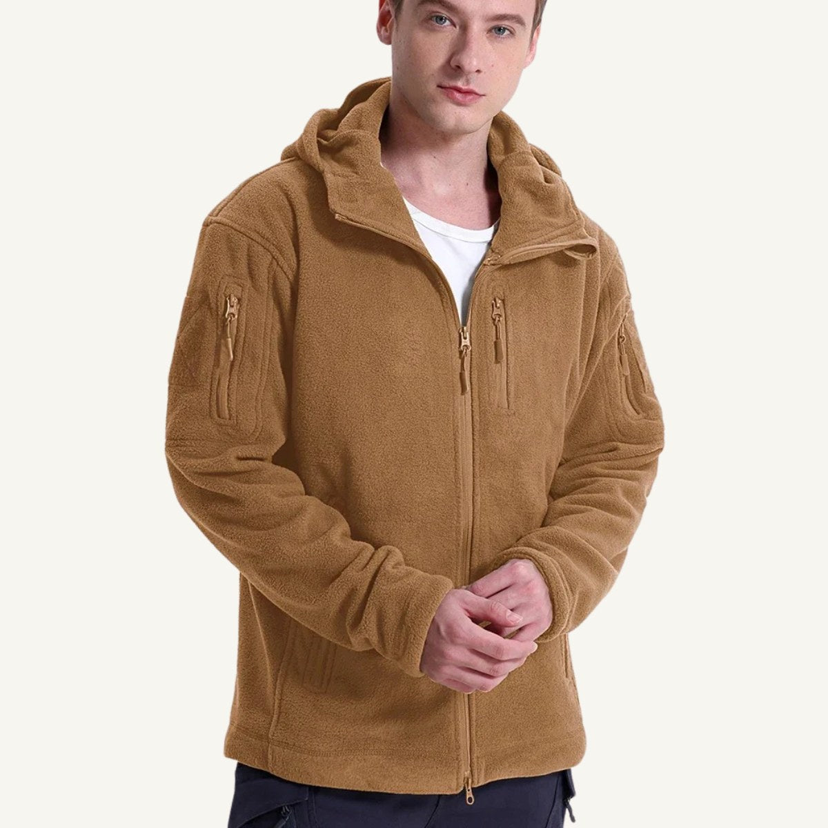 Piotr | Męska kurtka, z kapturem, z polarową podszewką | Rokishi | Khaki