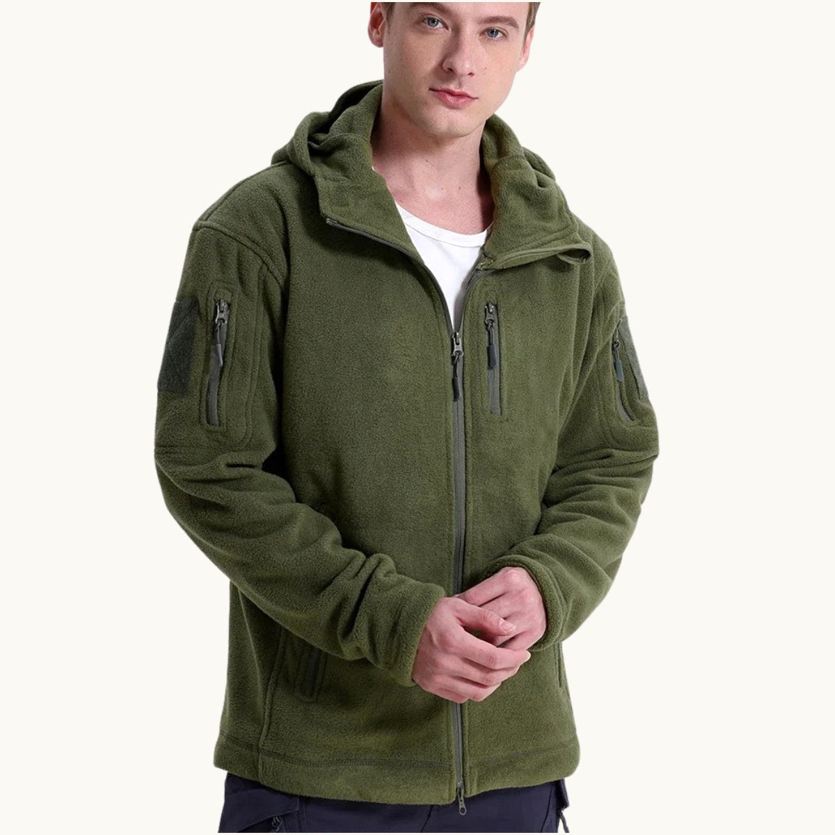 Piotr | Męska kurtka, z kapturem, z polarową podszewką | Rokishi | Khaki
