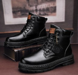 Marcel | Męskie skórzane buty sznurowane, wysokie buty robocze | Rokishi | Brązowy