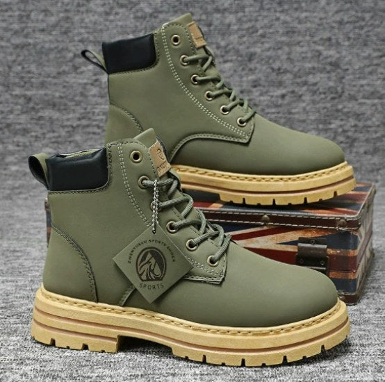 Marcel | Męskie skórzane buty sznurowane, wysokie buty robocze | Rokishi | Brązowy