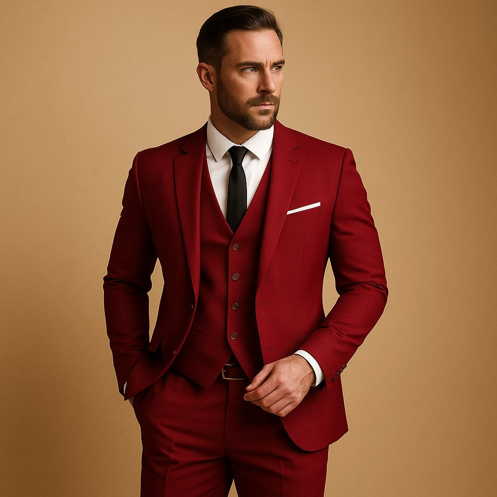 Kajetan | Męski garnitur slim fit, trzyczęściowy garnitur ślubny z kamizelką | Rokishi | Czarny