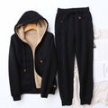 Antonina | Damski dres bluza-joggery z ociepliną fleece, ciepły zestaw z bluzą z kapturem i spodniami dresowymi | Rokishi | Czarny