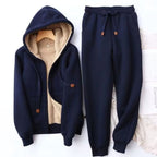 Antonina | Damski dres bluza-joggery z ociepliną fleece, ciepły zestaw z bluzą z kapturem i spodniami dresowymi | Rokishi | Czarny