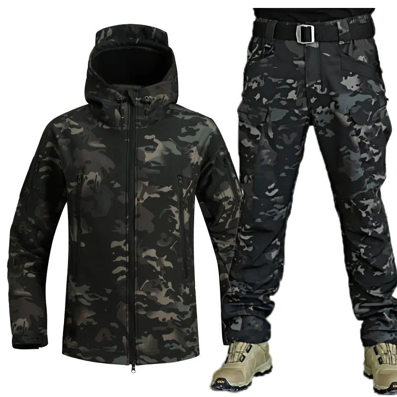Paweł | Męski zestaw outdoorowy: kurtka softshell z kapturem i spodnie taktyczne | Rokishi