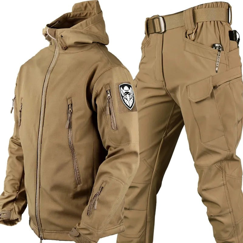Paweł | Męski zestaw outdoorowy: kurtka softshell z kapturem i spodnie taktyczne | Rokishi