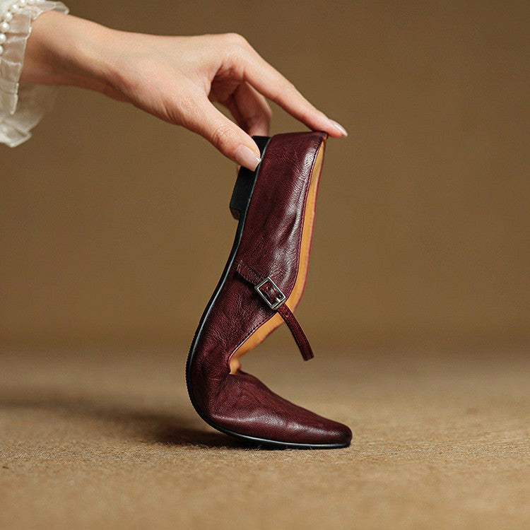 Regina | Damskie skórzane mule Mary Jane, wygodne buty ze szpiczastym noskiem | Rokishi | Bordowy