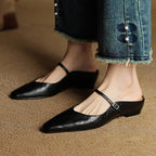 Regina | Damskie skórzane mule Mary Jane, wygodne buty ze szpiczastym noskiem | Rokishi | Bordowy
