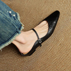 Regina | Damskie skórzane mule Mary Jane, wygodne buty ze szpiczastym noskiem | Rokishi | Czarny