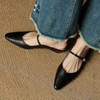 Regina | Damskie skórzane mule Mary Jane, wygodne buty ze szpiczastym noskiem | Rokishi | Czarny