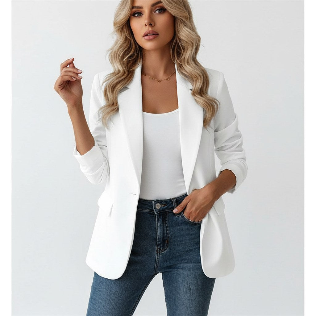 Honorata | Damski taliowany blazer, dopasowana elegancka marynarka | Rokishi | Biały