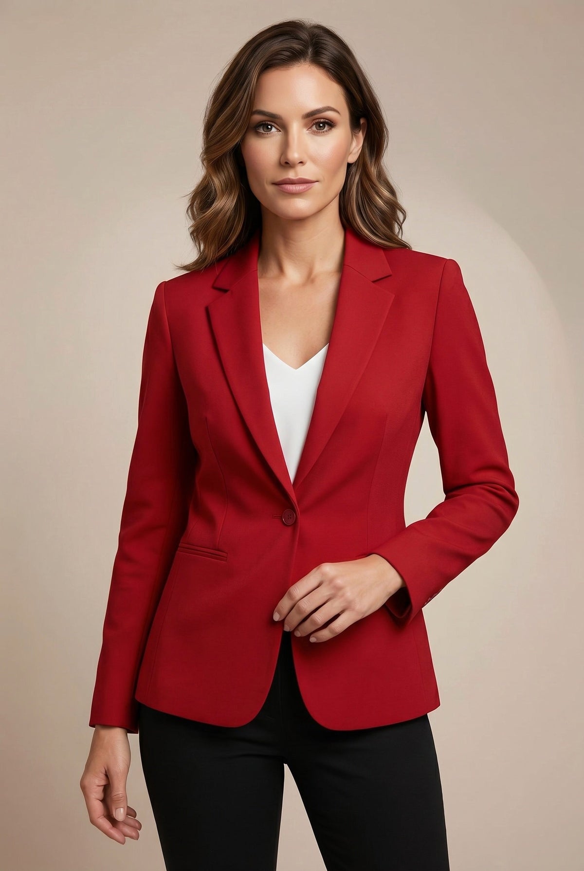 Dominika | Damski dopasowany blazer, wąsko krojony żakiet z klapami | Rokishi | Ciemna czerwień