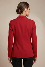 Dominika | Damski dopasowany blazer, wąsko krojony żakiet z klapami | Rokishi | Ciemna czerwień