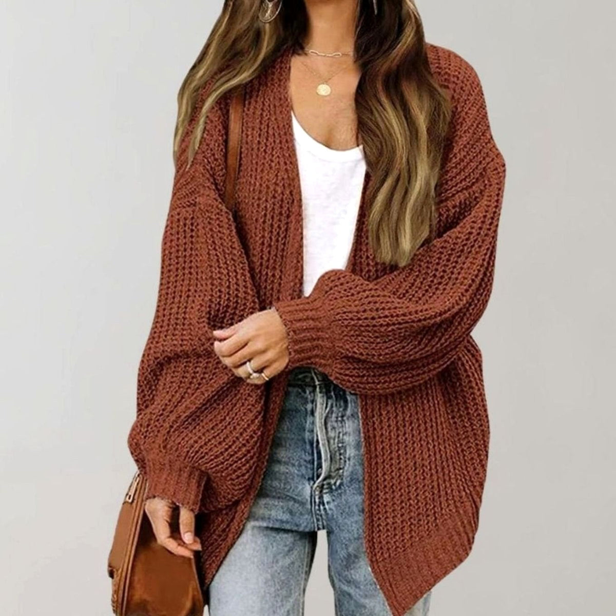 Maria | Damski oversize'owy kardigan z otwartym przodem, luźny kardigan narzutkowy | Rokishi | Czarny