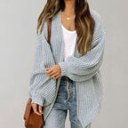 Maria | Damski oversize'owy kardigan z otwartym przodem, luźny kardigan narzutkowy | Rokishi | Czarny