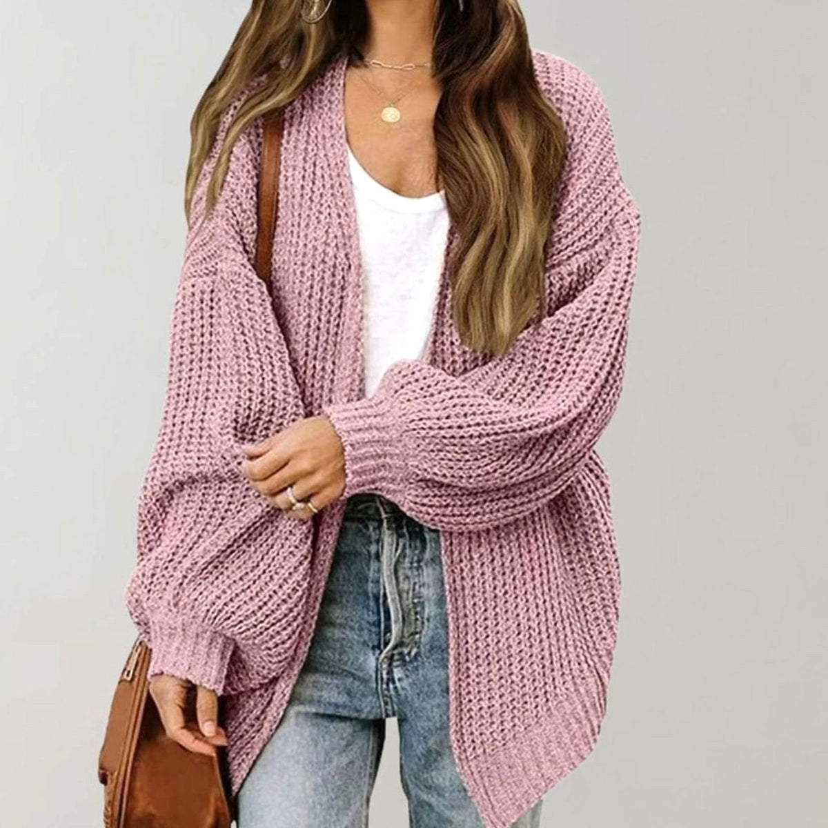 Maria | Damski oversize'owy kardigan z otwartym przodem, luźny kardigan narzutkowy | Rokishi | Czarny