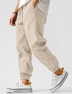 Franciszek | Męskie spodnie jogger ze ściągaczem, letnie spodnie o kroju tapered | Rokishi | Khaki