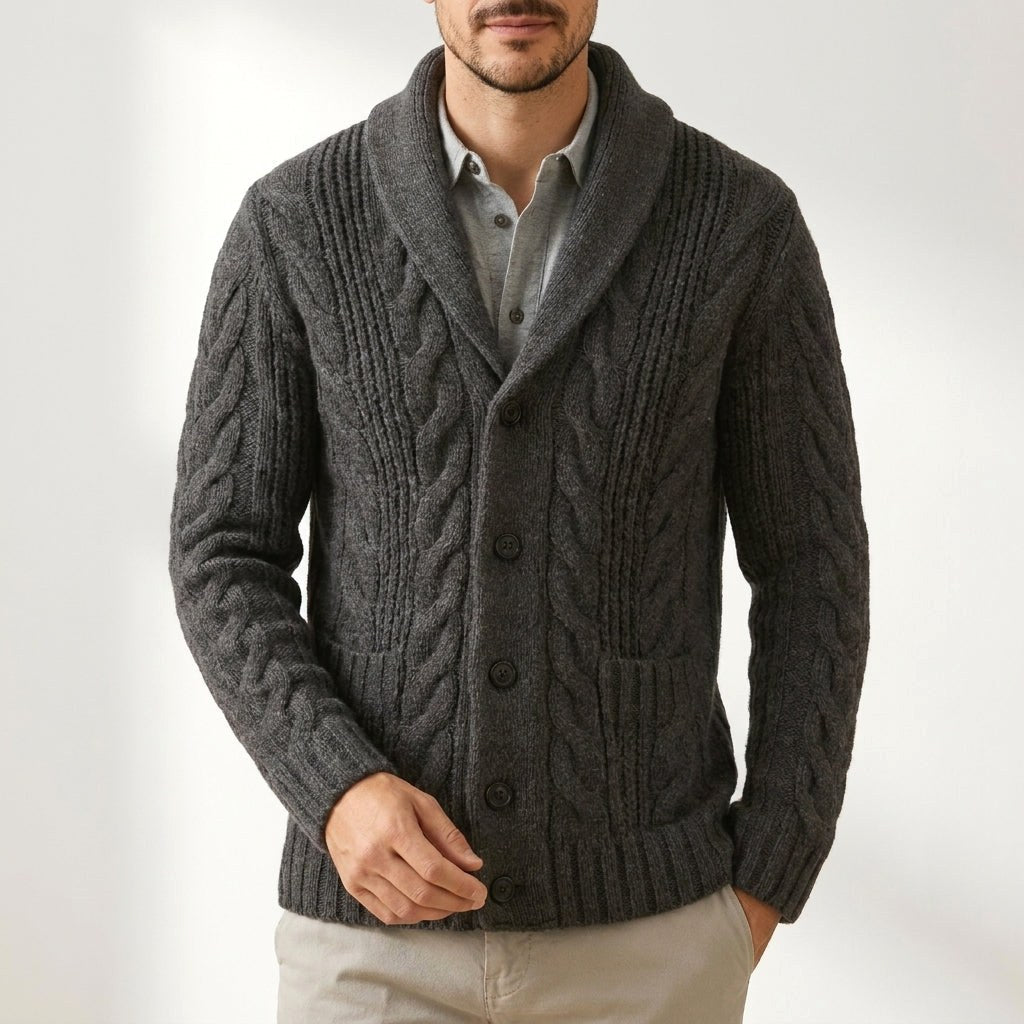 Krzysztof | Męski kardigan zapinany na guziki, sweter o fakturze dzianiny | Rokishi