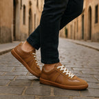 Seweryn | Męskie buty sznurowane z antypoślizgową podeszwą, klasyczne sneakersy sznurowane | Rokishi | Brązowy
