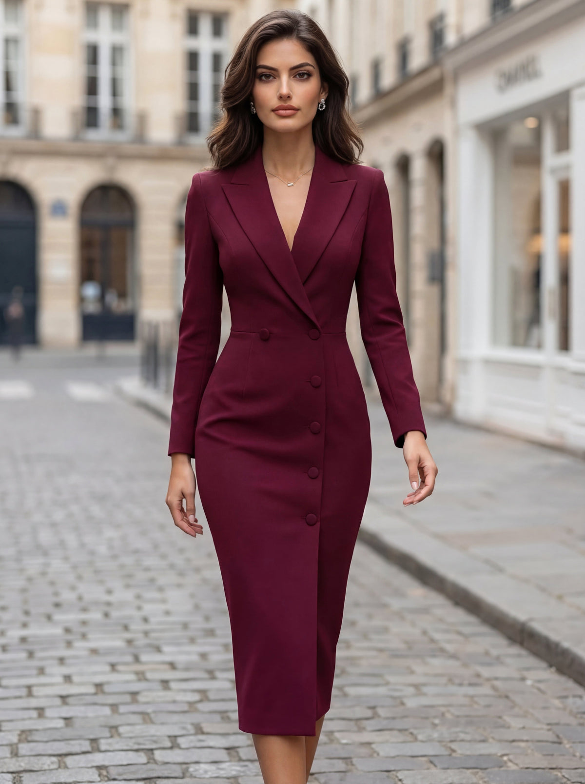 Paulina | Damska dopasowana sukienka midi w stylu blazera, strukturalna sukienka midi | Rokishi | Biały