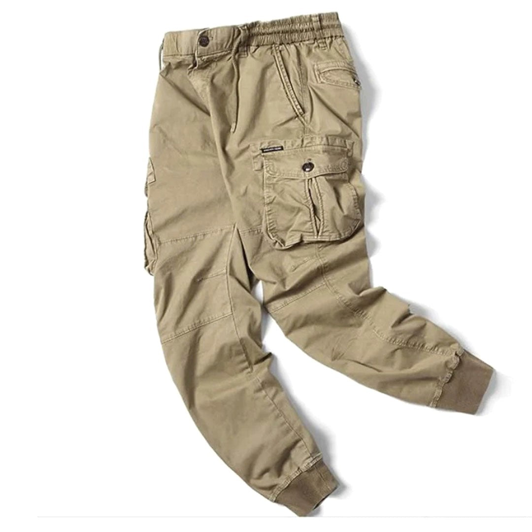 Tomasz | Męskie spodnie cargo typu utility ze stretchem, funkcjonalne spodnie z kieszeniami | Rokishi | Khaki