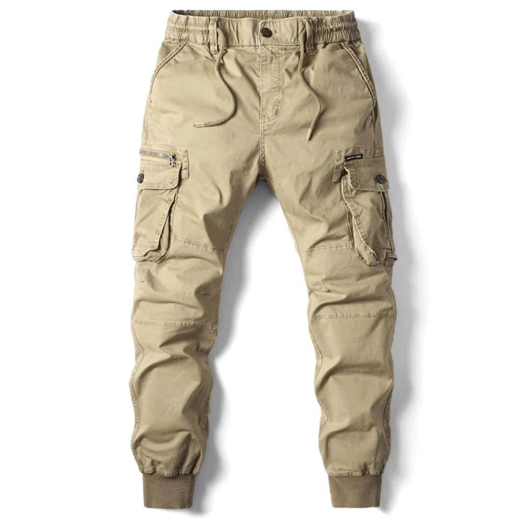 Tomasz | Męskie spodnie cargo typu utility ze stretchem, funkcjonalne spodnie z kieszeniami | Rokishi | Khaki