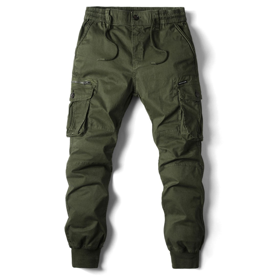 Tomasz | Męskie spodnie cargo typu utility ze stretchem, funkcjonalne spodnie z kieszeniami | Rokishi | Khaki