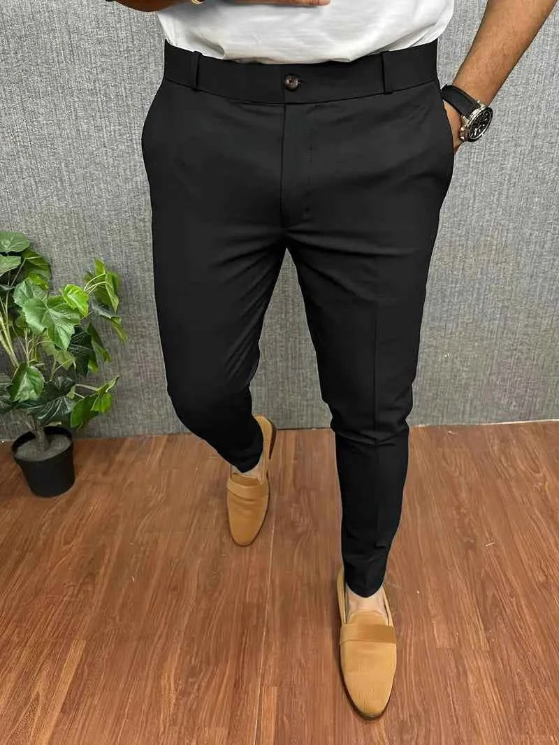 Miłosz | Męskie spodnie o kroju slim fit ze zwężanymi nogawkami, eleganckie spodnie biznesowe | Rokishi
