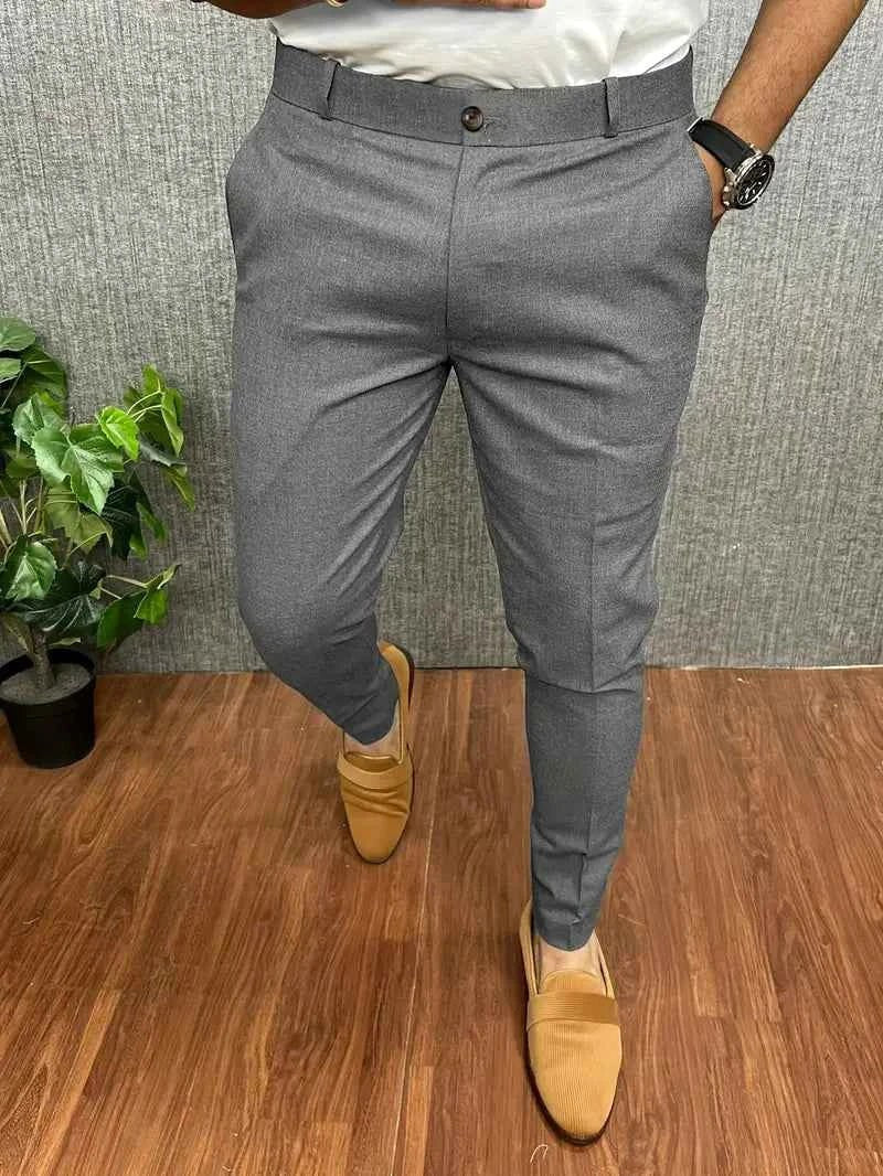 Miłosz | Męskie spodnie o kroju slim fit ze zwężanymi nogawkami, eleganckie spodnie biznesowe | Rokishi