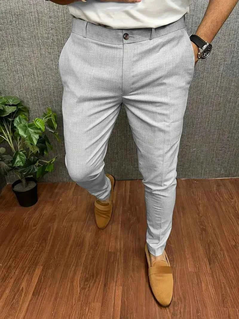 Miłosz | Męskie spodnie o kroju slim fit ze zwężanymi nogawkami, eleganckie spodnie biznesowe | Rokishi