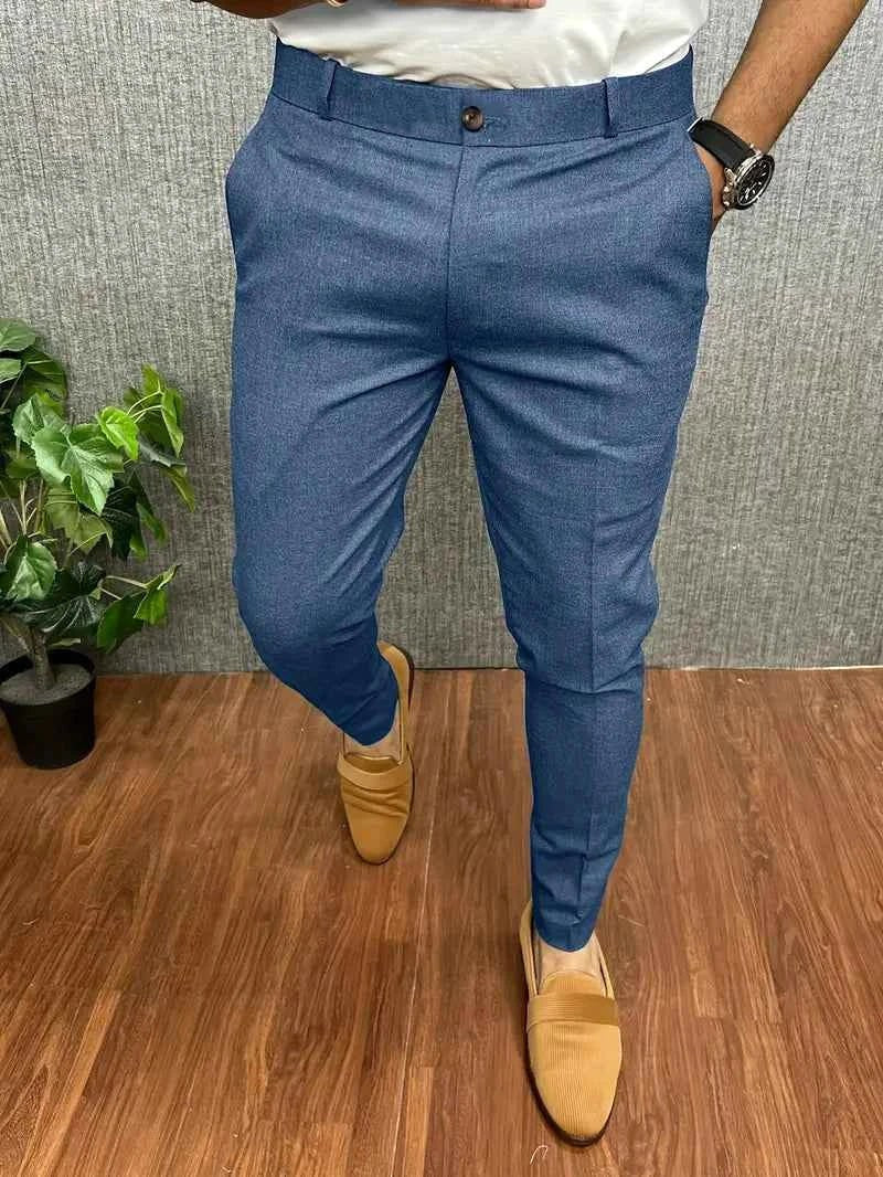 Miłosz | Męskie spodnie o kroju slim fit ze zwężanymi nogawkami, eleganckie spodnie biznesowe | Rokishi