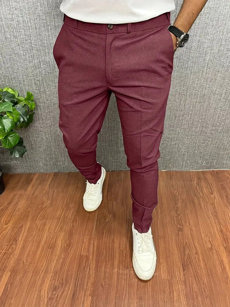 Miłosz | Męskie spodnie o kroju slim fit ze zwężanymi nogawkami, eleganckie spodnie biznesowe | Rokishi