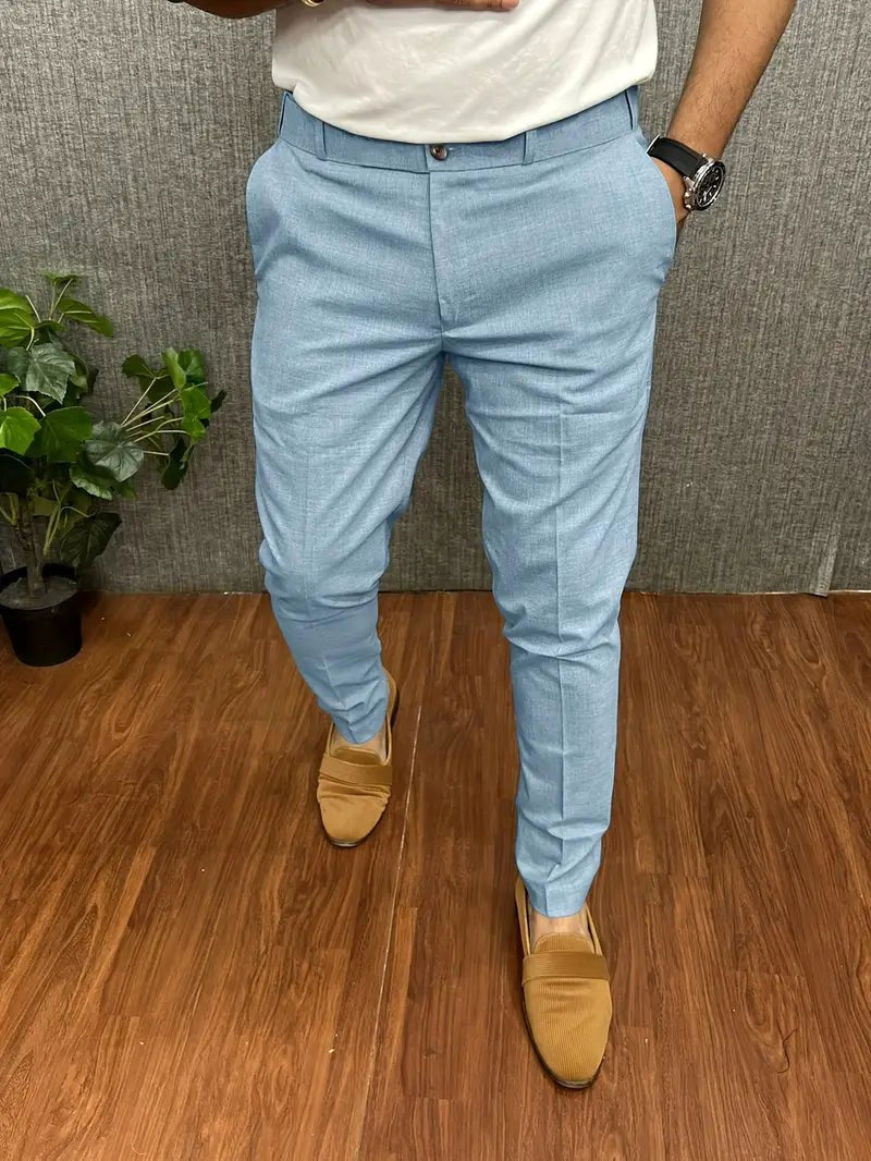 Miłosz | Męskie spodnie o kroju slim fit ze zwężanymi nogawkami, eleganckie spodnie biznesowe | Rokishi