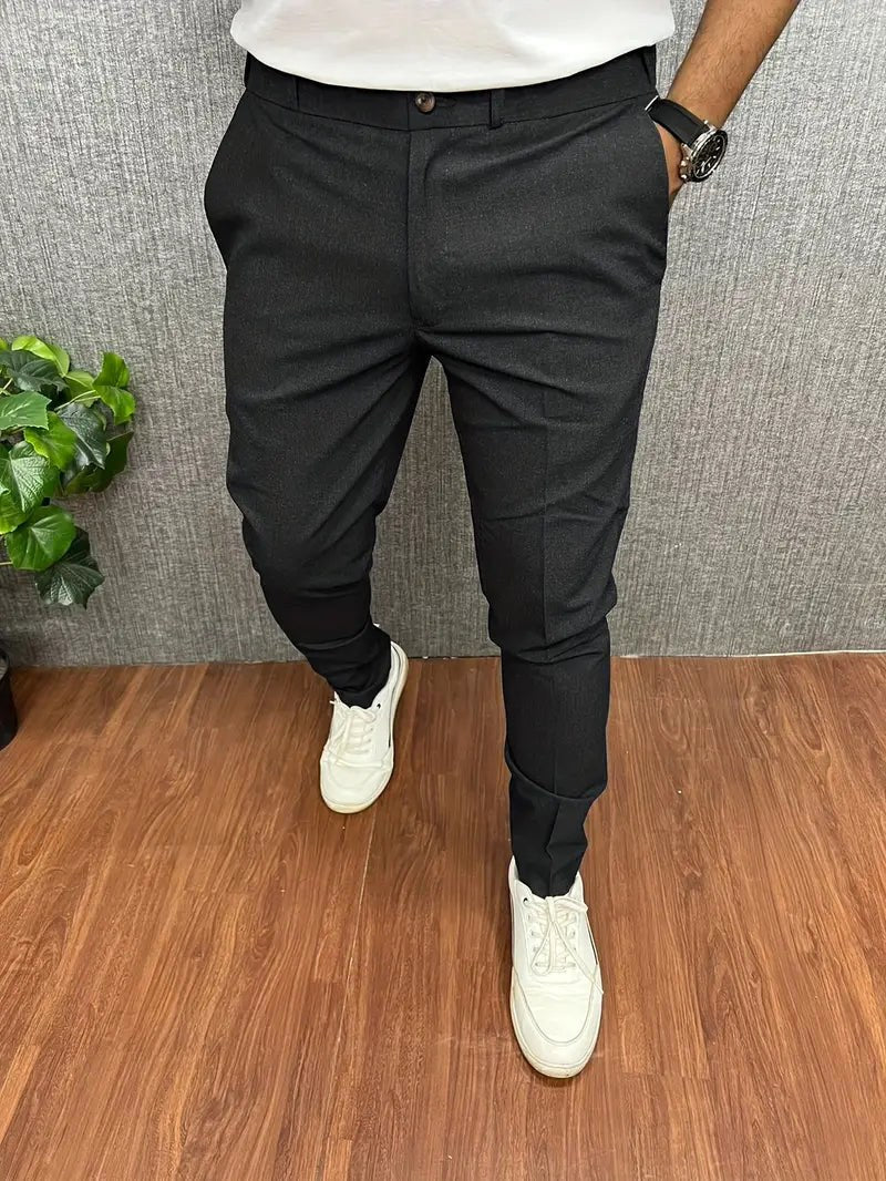 Miłosz | Męskie spodnie o kroju slim fit ze zwężanymi nogawkami, eleganckie spodnie biznesowe | Rokishi