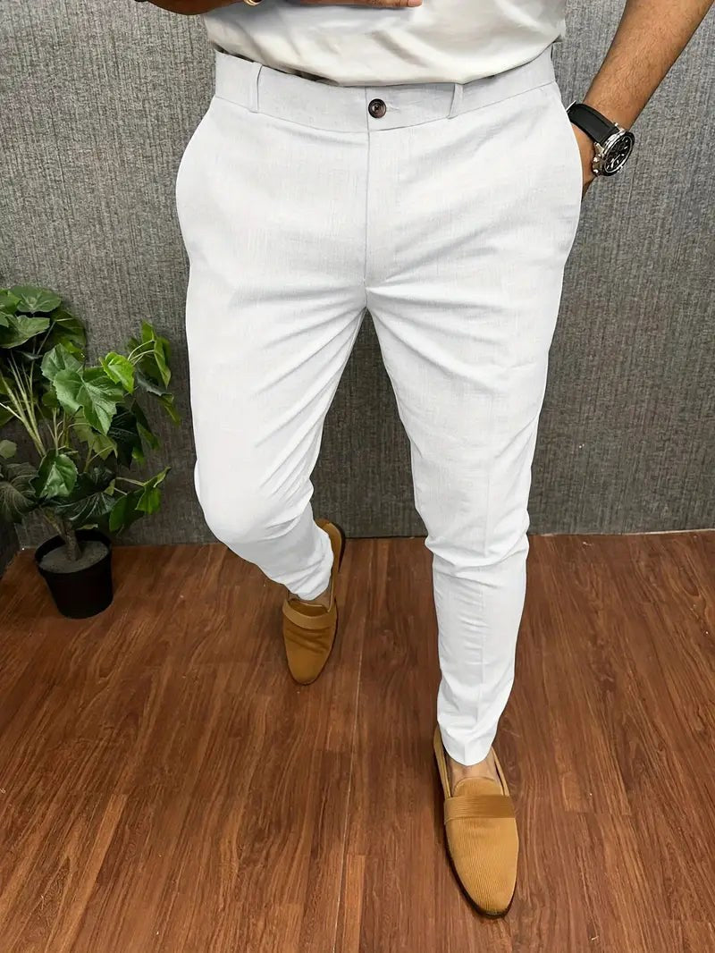 Miłosz | Męskie spodnie o kroju slim fit ze zwężanymi nogawkami, eleganckie spodnie biznesowe | Rokishi