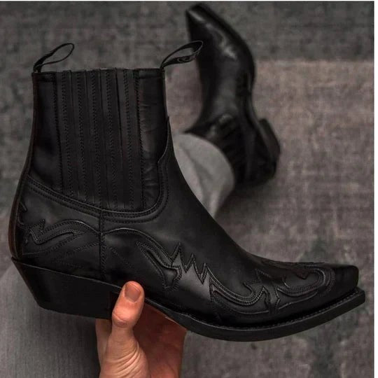 Maciej | Męskie kowbojki w stylu vintage z haftem, buty westernowe | Rokishi | Czarny