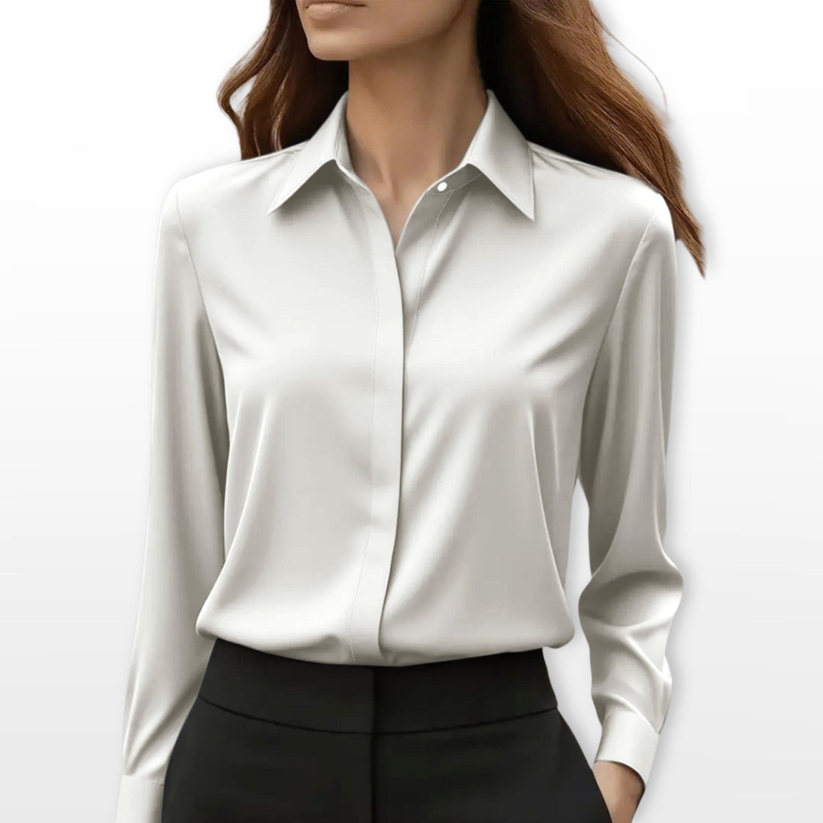 Renata | Satynowa koszula damska, elegancka bluzka do biura | Rokishi