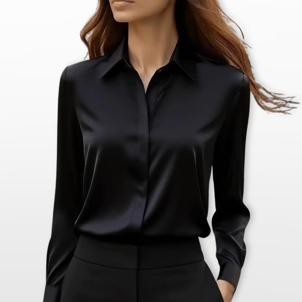 Renata | Satynowa koszula damska, elegancka bluzka do biura | Rokishi