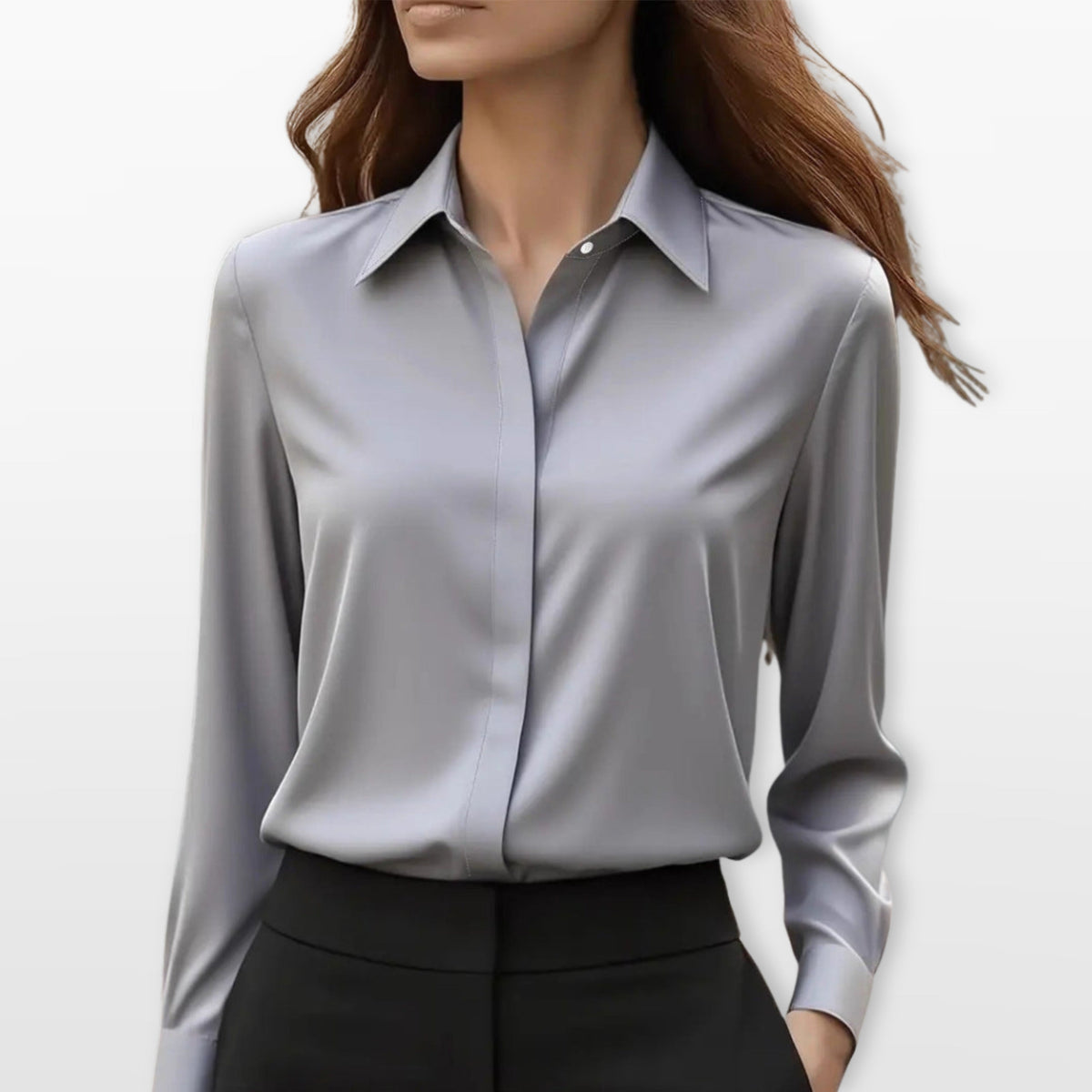 Renata | Satynowa koszula damska, elegancka bluzka do biura | Rokishi