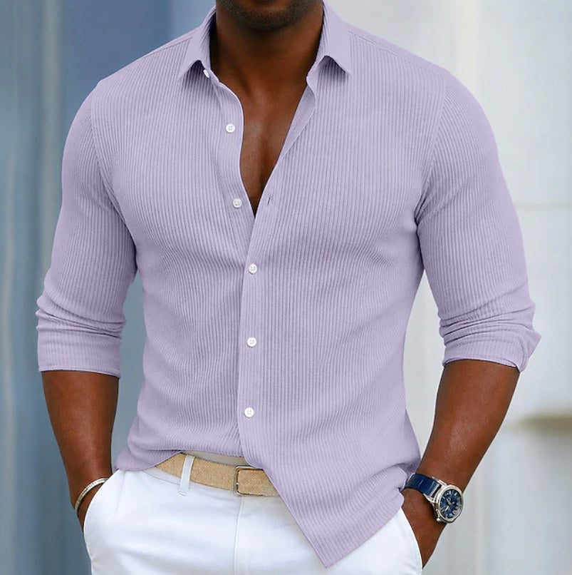 Feliks | Męska koszulka Henley o kroju slim fit, z fakturą i nowoczesnym dekoltem kopertowym | Rokishi