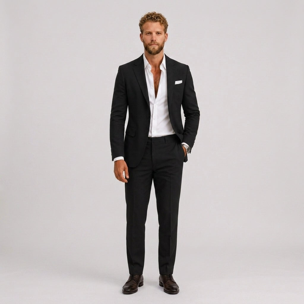 Roch | Męski garnitur lniany o kroju slim fit, zestaw dwuczęściowy, taliowany fason | Rokishi